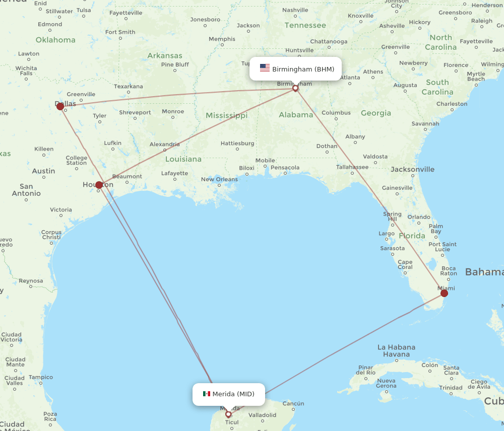 MID to BHM flights and routes map