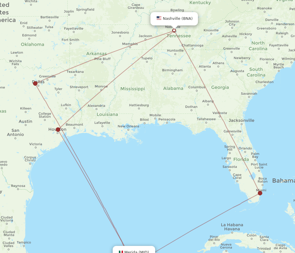 MID-BNA flight routes