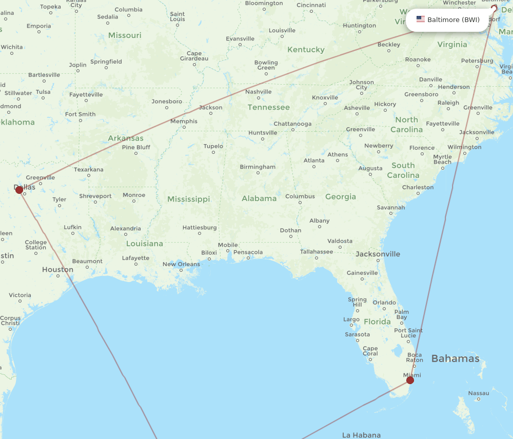 MID-BWI flight routes