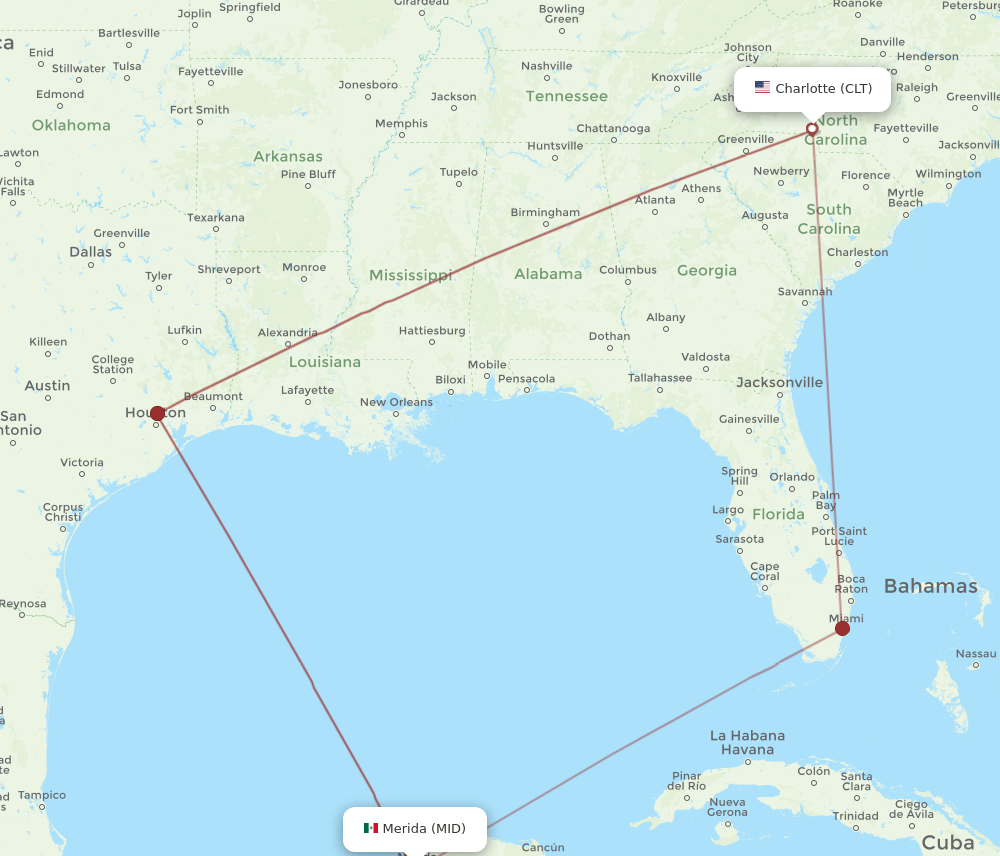 MID to CLT flights and routes map