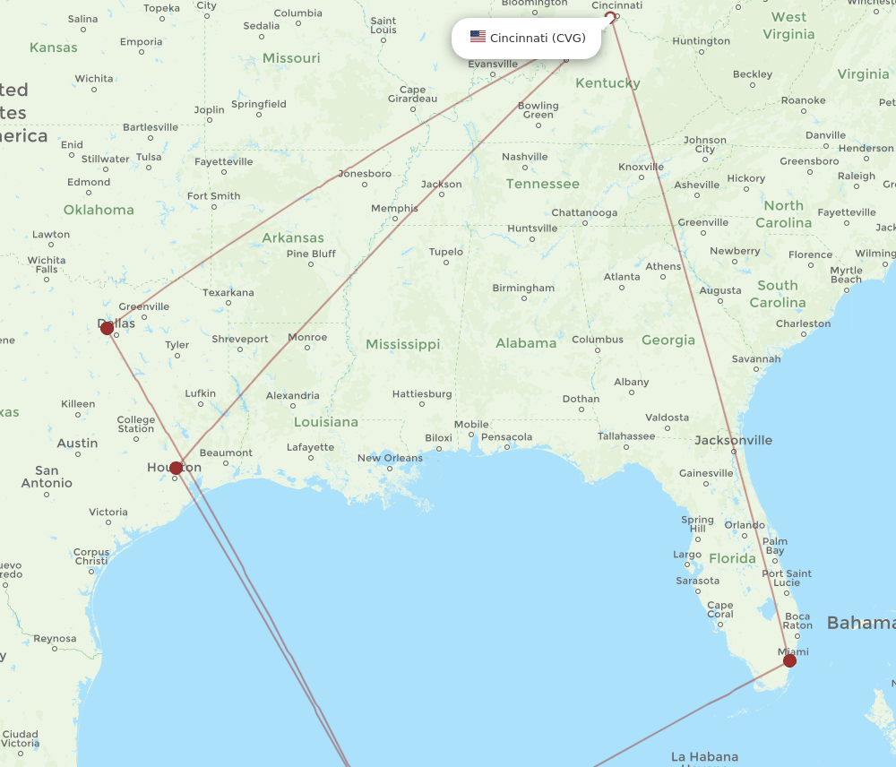 MID-CVG flight routes