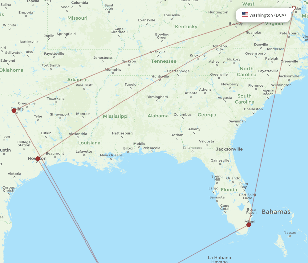 MID-DCA flight routes