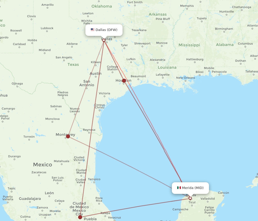MID to DFW flights and routes map
