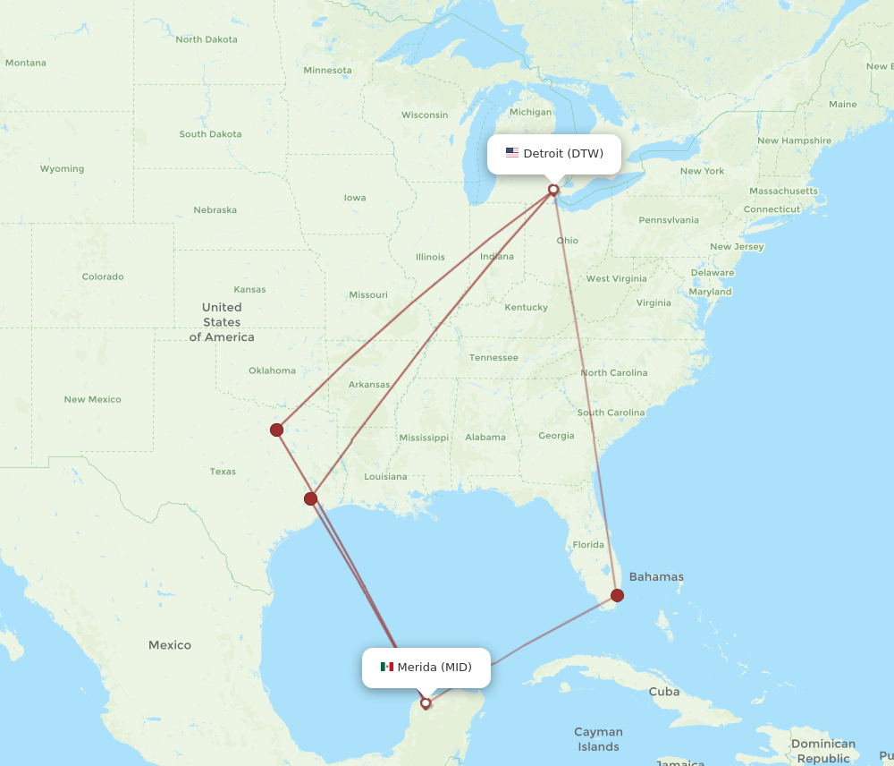 MID to DTW flights and routes map