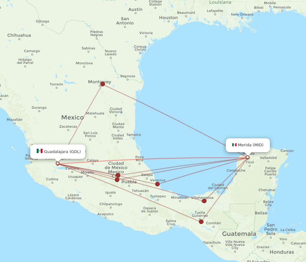 MID-GDL flight routes
