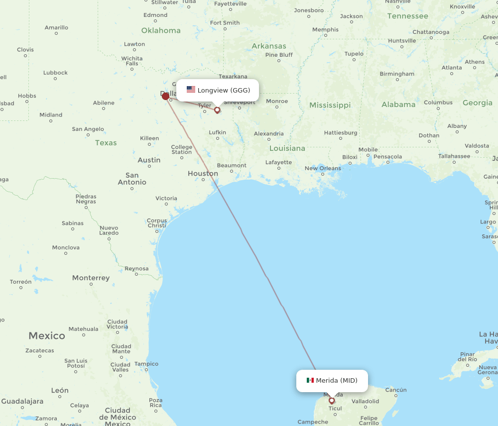 MID-GGG flight routes