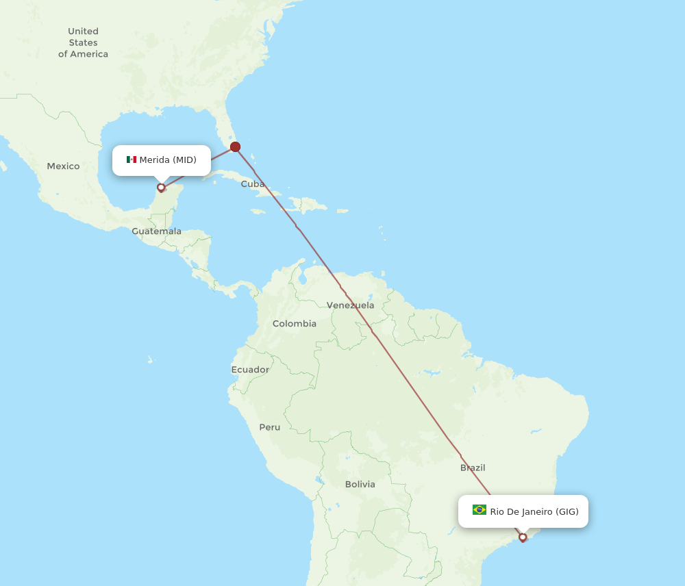 Rio De Janeiro - Merida route map and flight paths