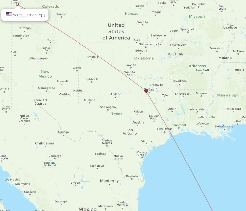 MID-GJT flight routes