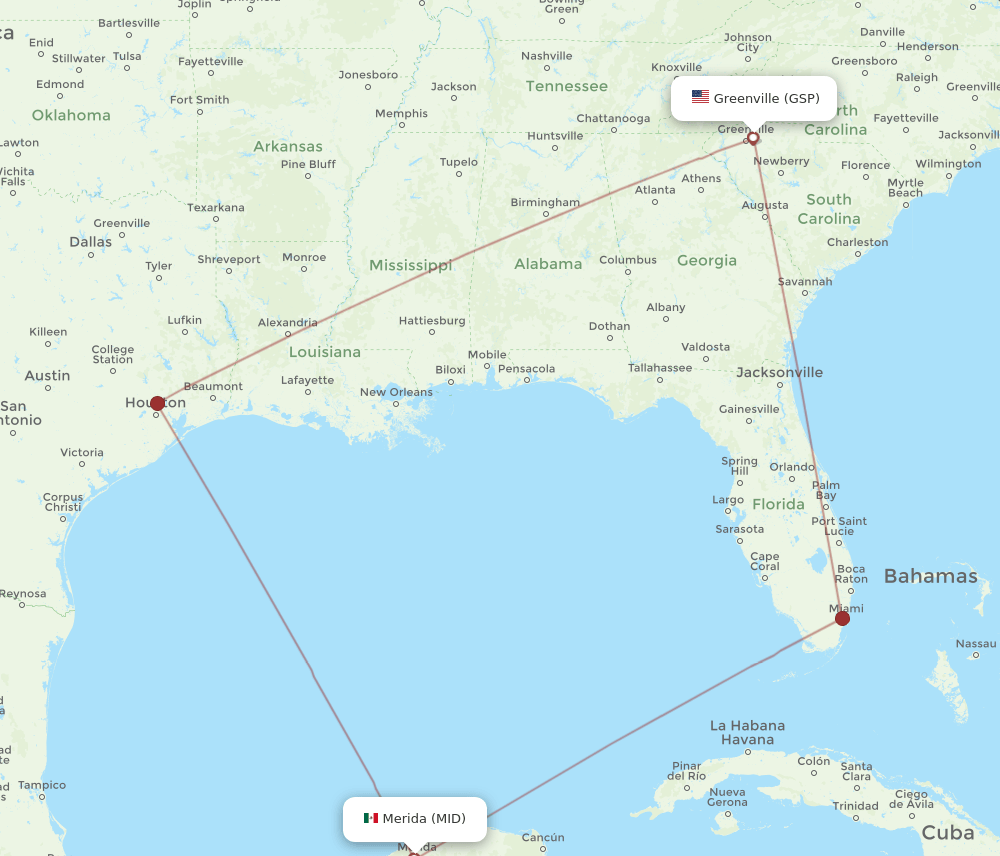 MID to GSP flights and routes map