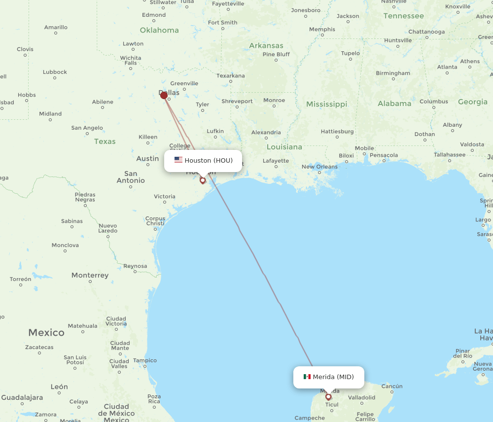 MID-HOU flight routes