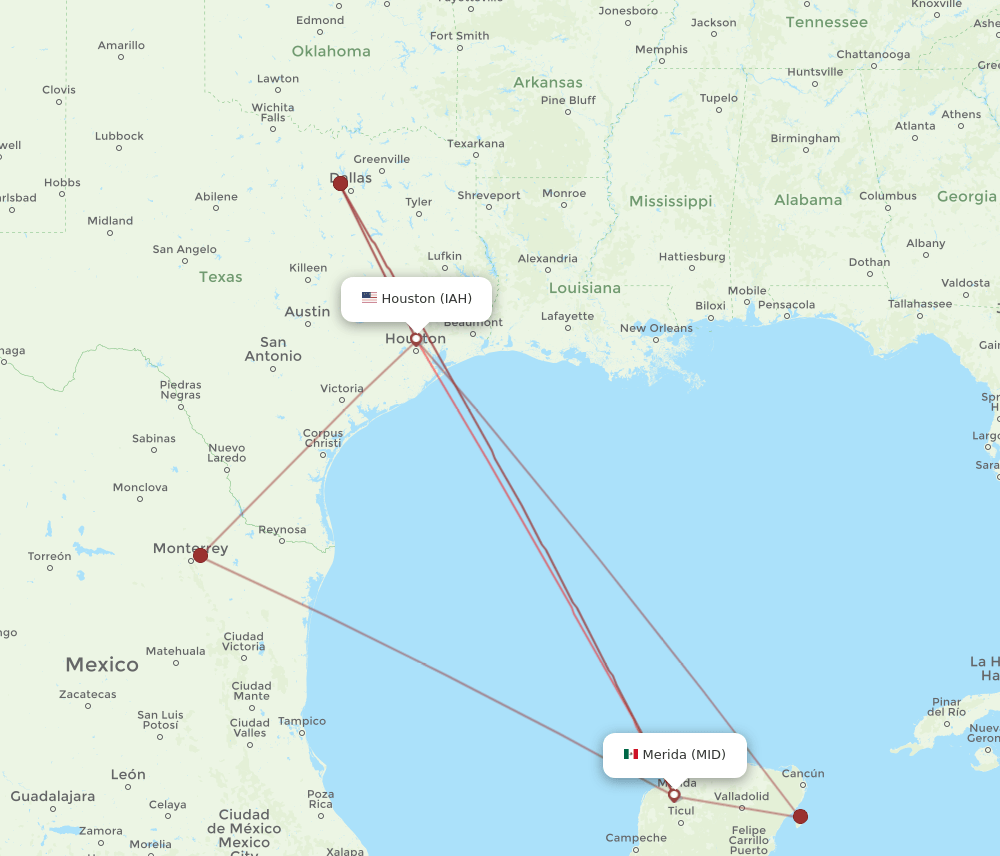 MID to IAH flights and routes map