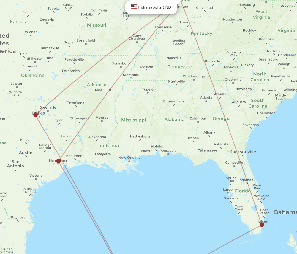 MID-IND flight routes