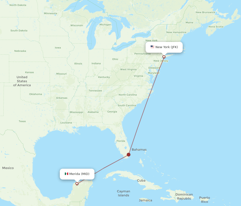 MID to JFK flights and routes map