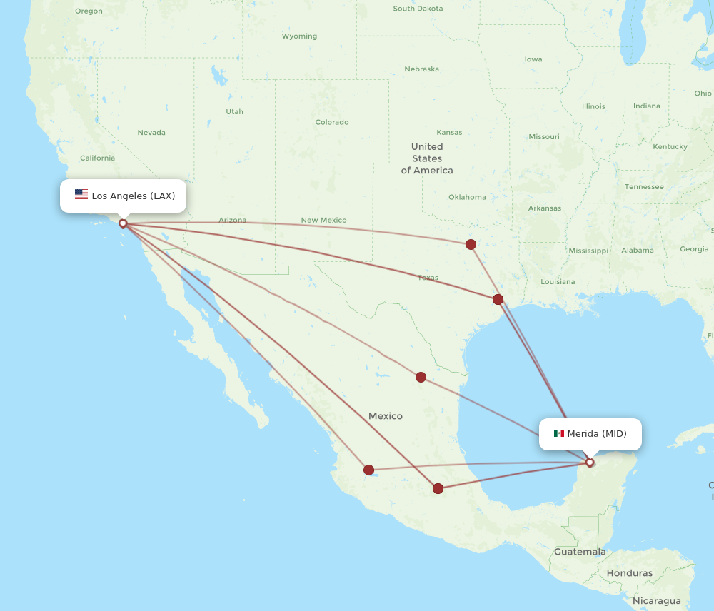 MID to LAX flights and routes map