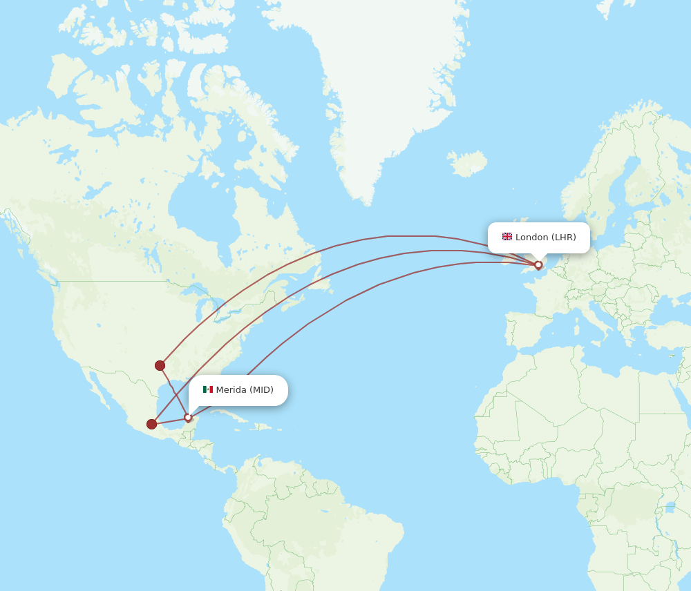 MID to LHR flights and routes map