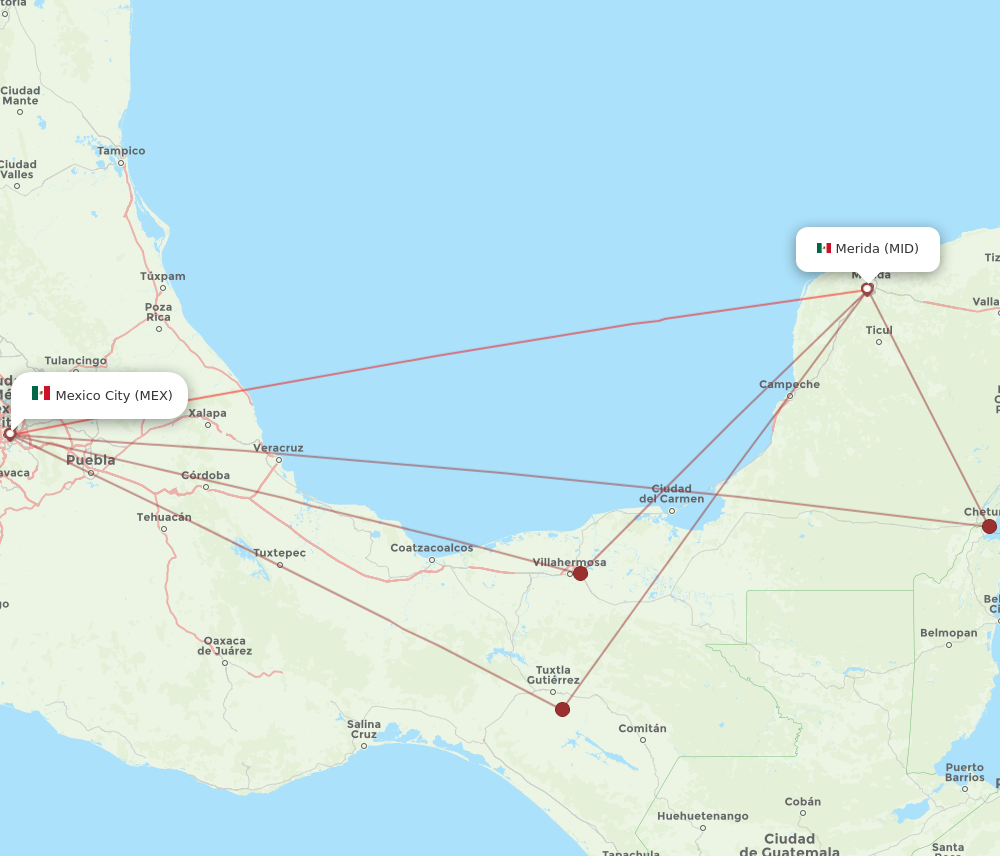 MID to MEX flights and routes map