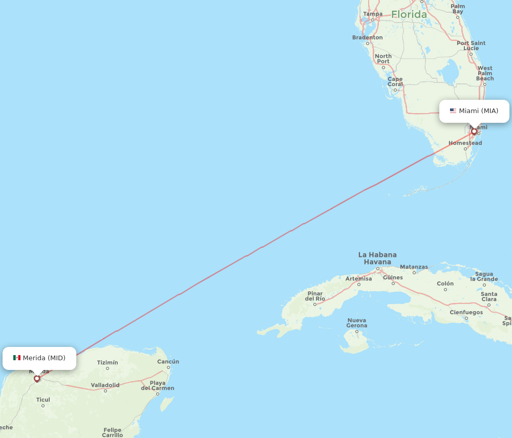 MID to MIA flights and routes map