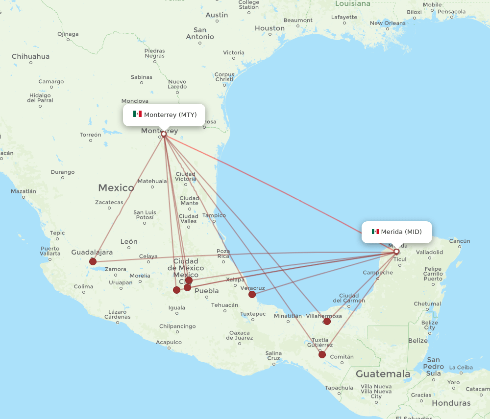MID to MTY flights and routes map