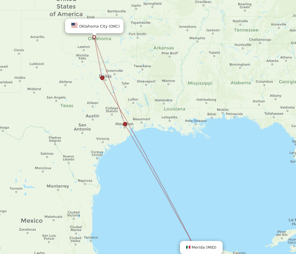 MID-OKC flight routes