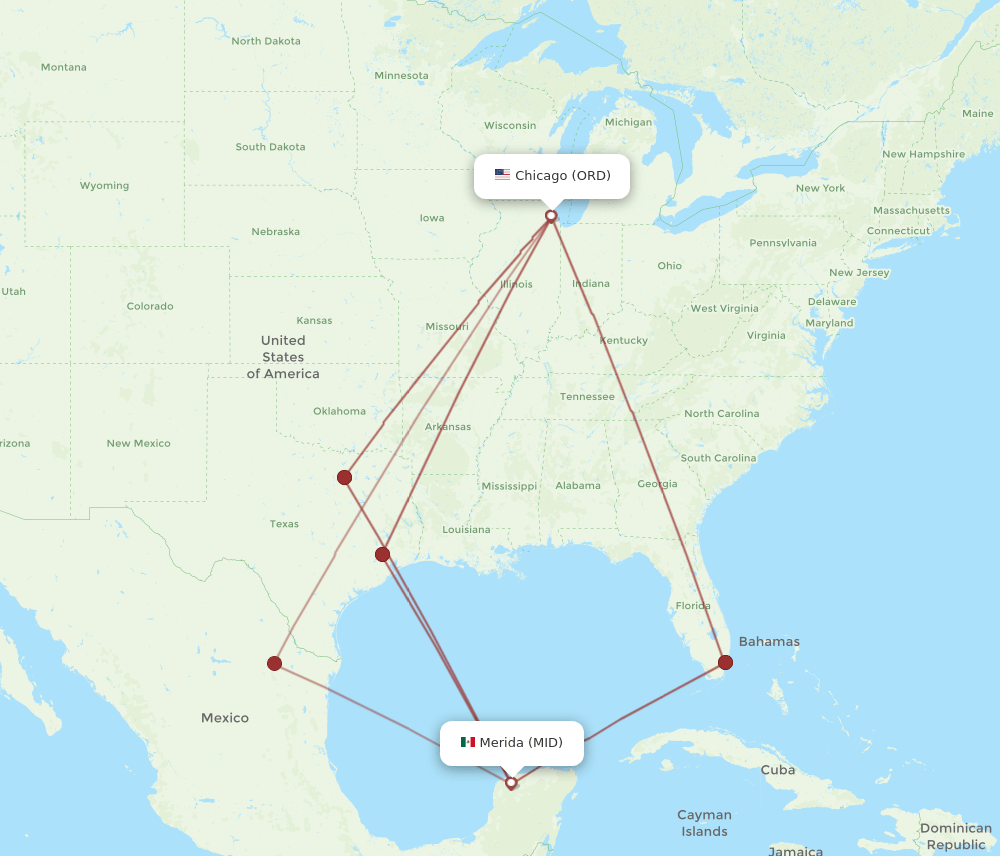 MID to ORD flights and routes map