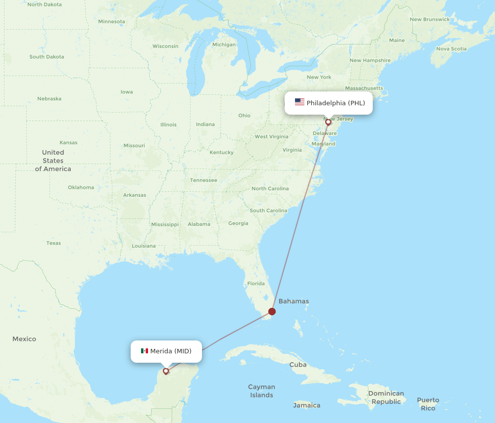 MID to PHL flights and routes map