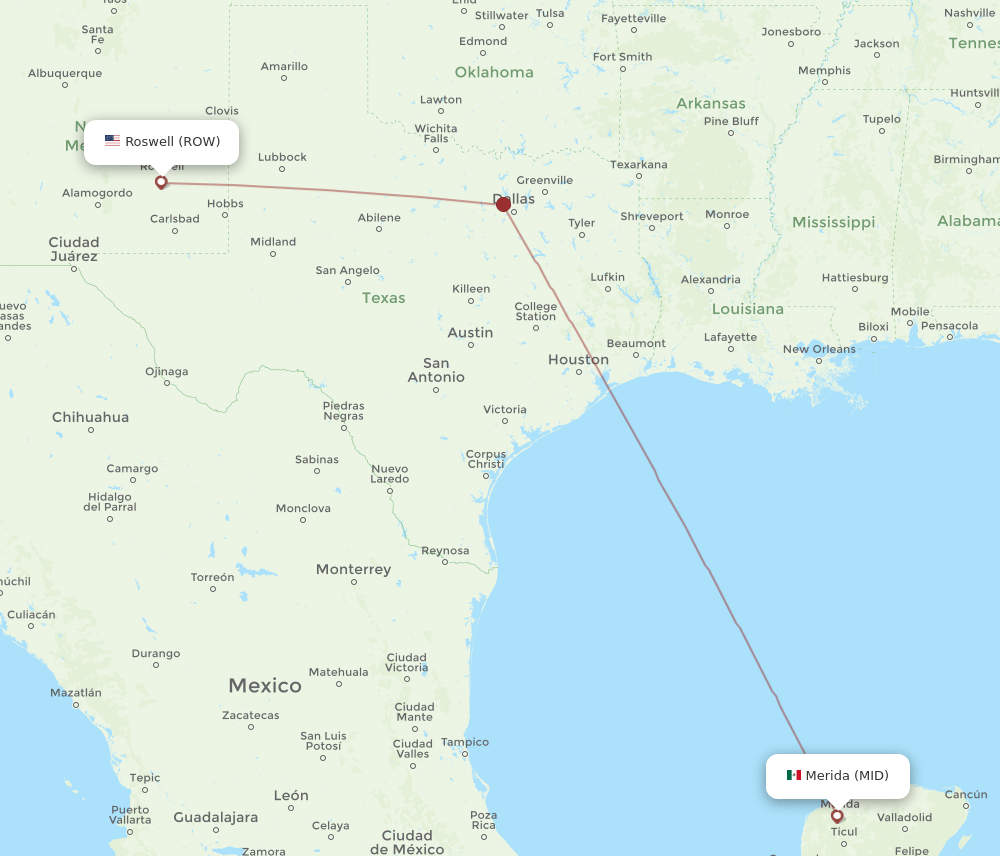 MID to ROW flights and routes map