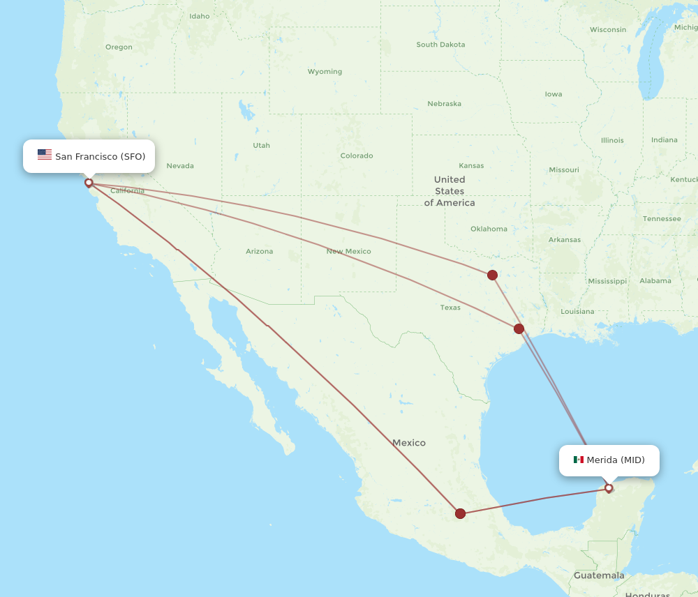 MID to SFO flights and routes map