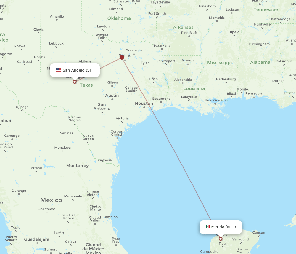 MID to SJT flights and routes map
