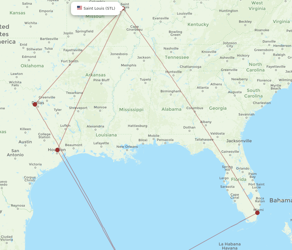 MID-STL flight routes
