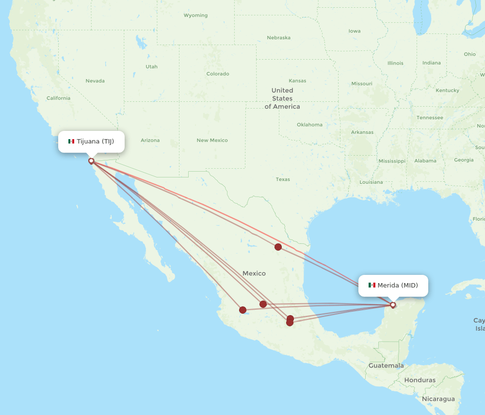 MID to TIJ flights and routes map