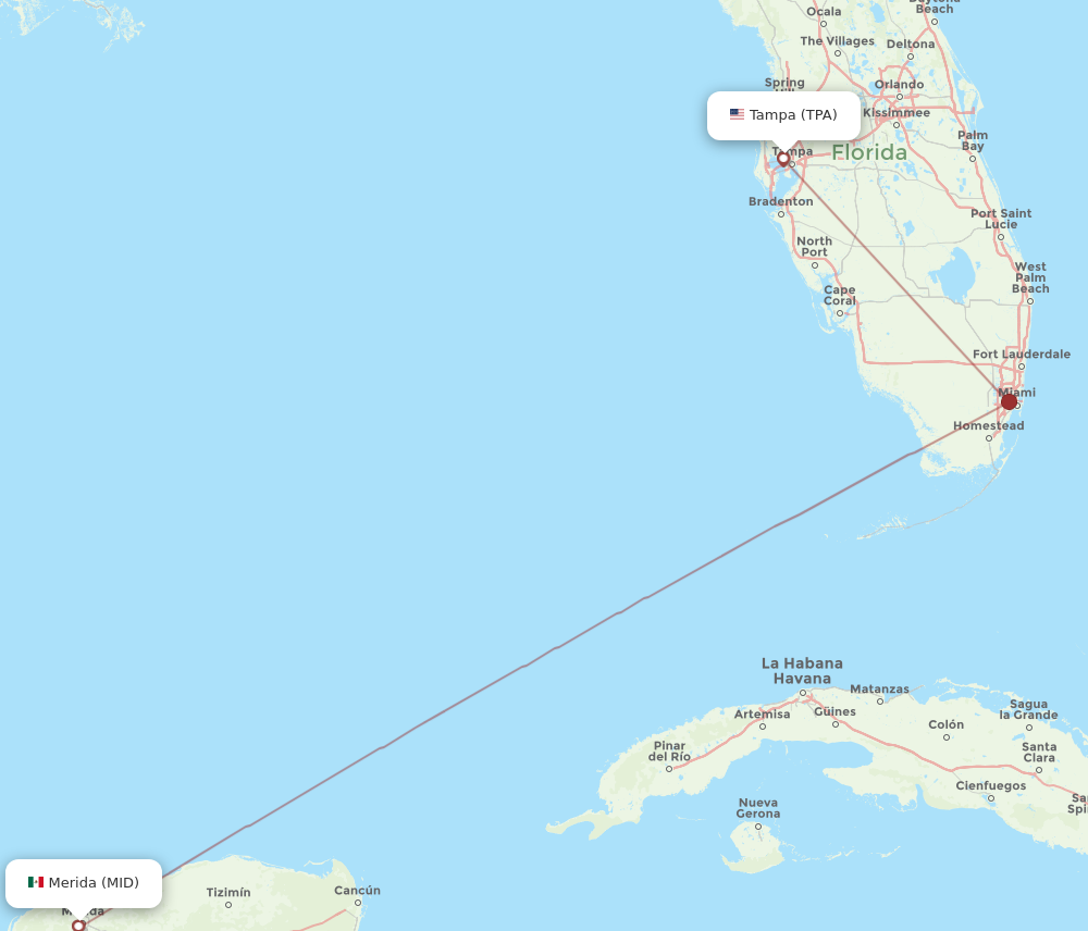 MID to TPA flights and routes map