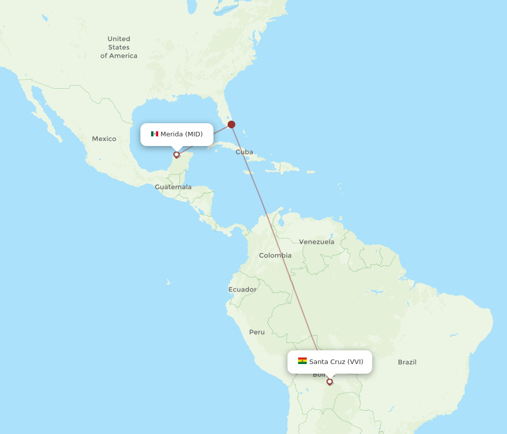 Santa Cruz - Merida route map and flight paths
