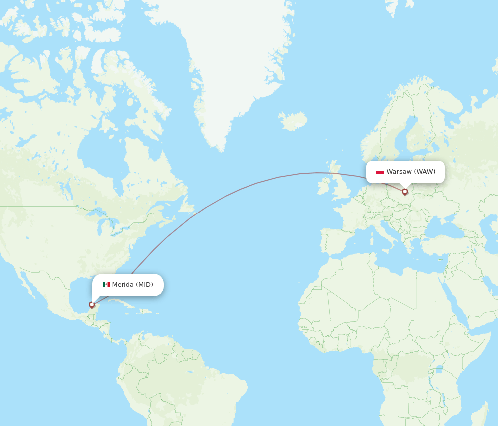 MID to WAW flights and routes map