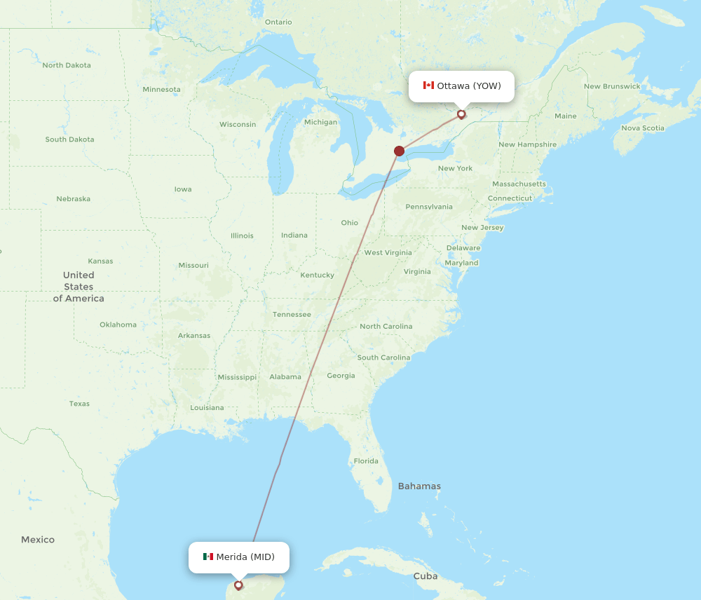 MID to YOW flights and routes map