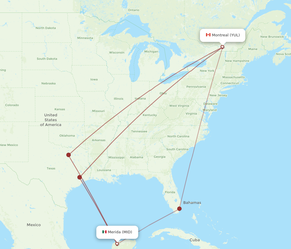 MID to YUL flights and routes map