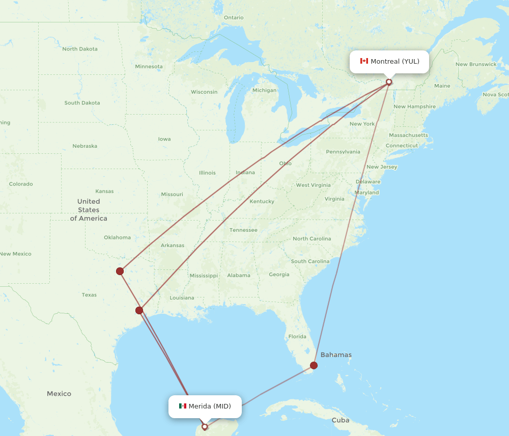 MID-YUL flight routes