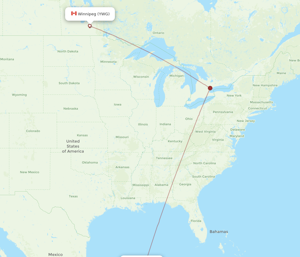 YWG to MID flights and routes map