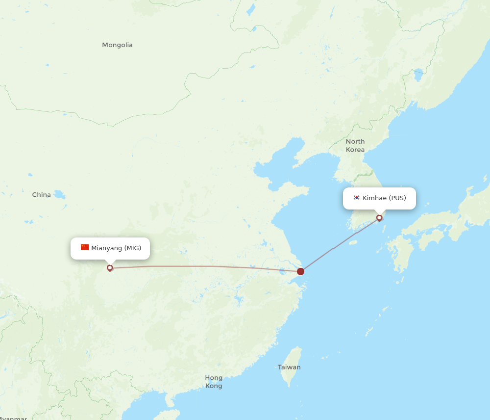 PUS to MIG flights and routes map