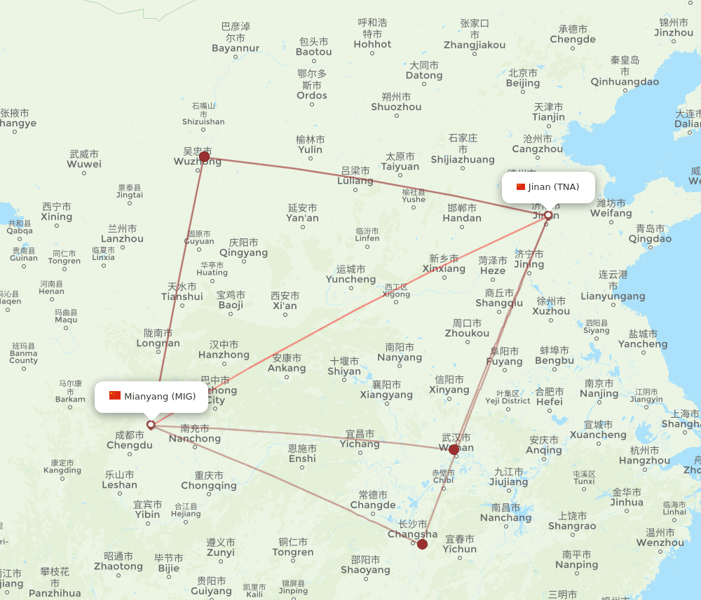 MIG to TNA flights and routes map