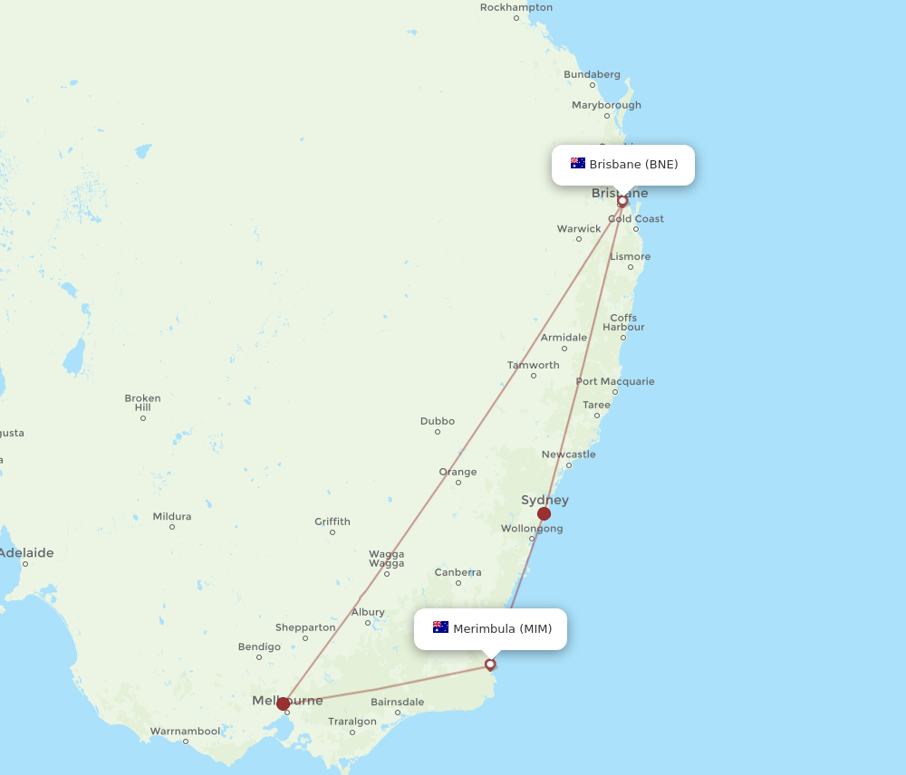 MIM to BNE flights and routes map