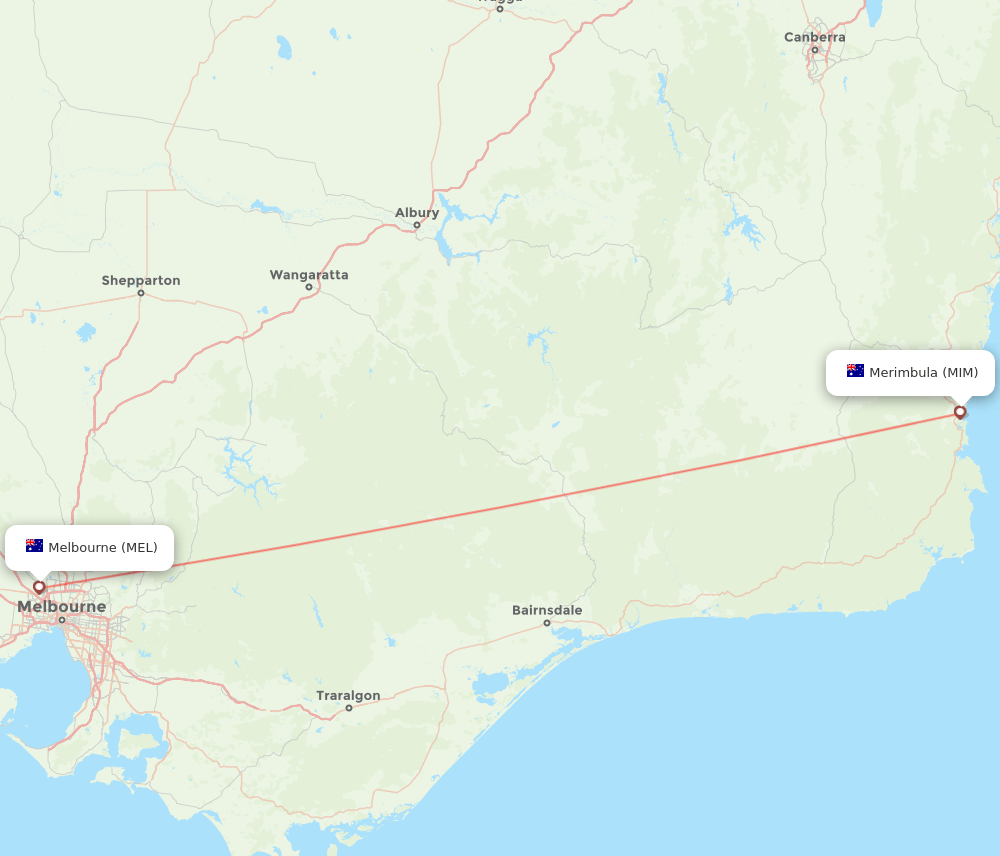 Merimbula - Melbourne route map and flight paths