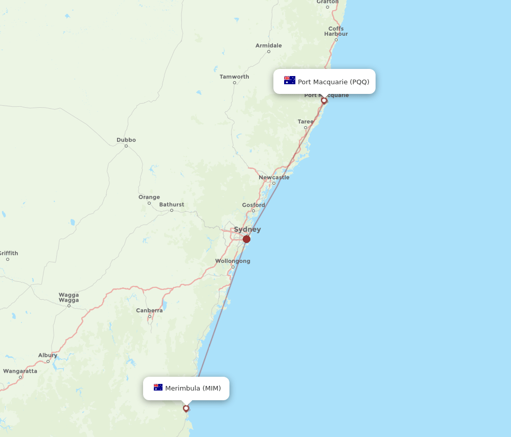 MIM-PQQ flight routes