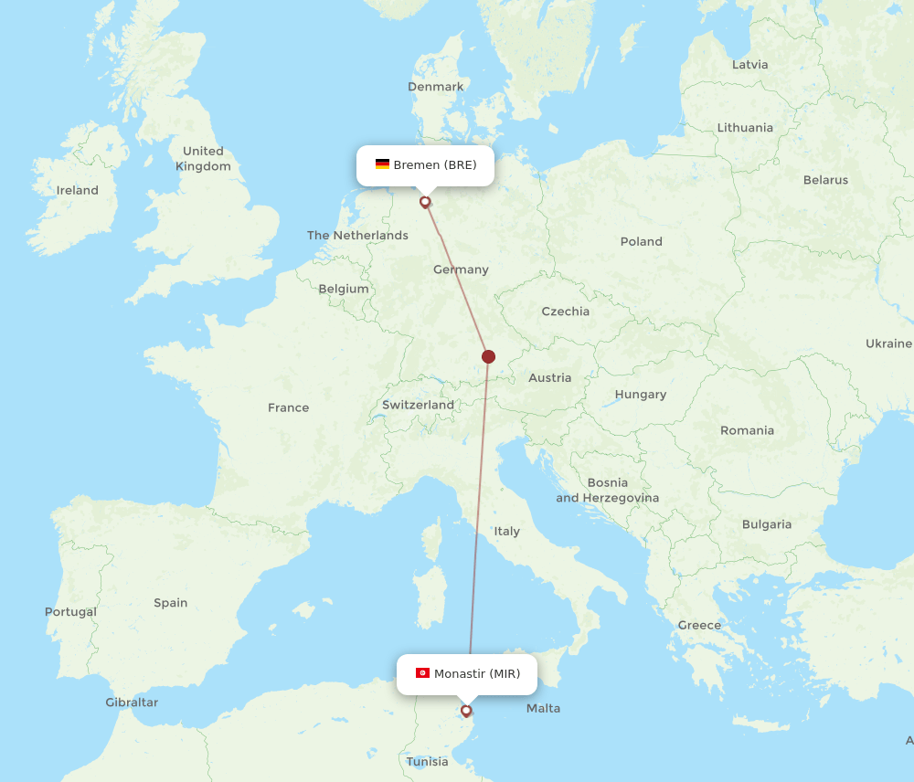 MIR to BRE flights and routes map