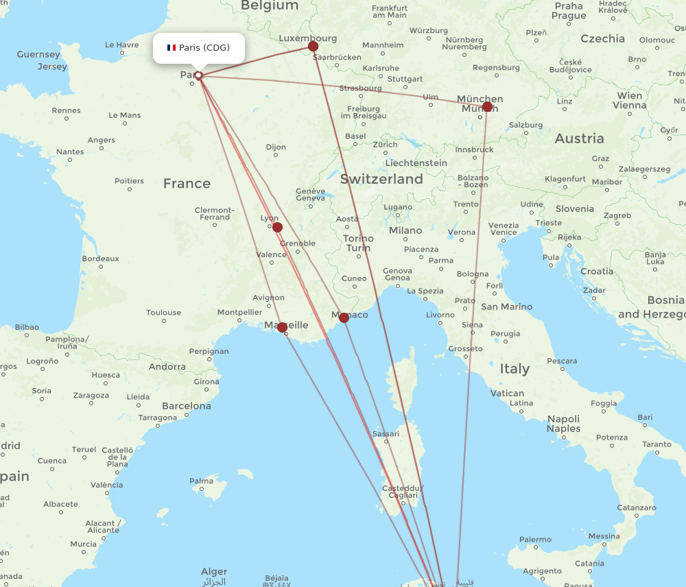 MIR-CDG flight routes
