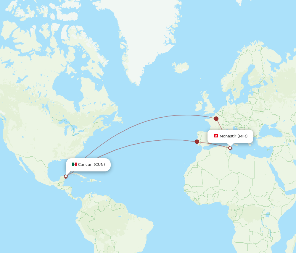 MIR-CUN flight routes