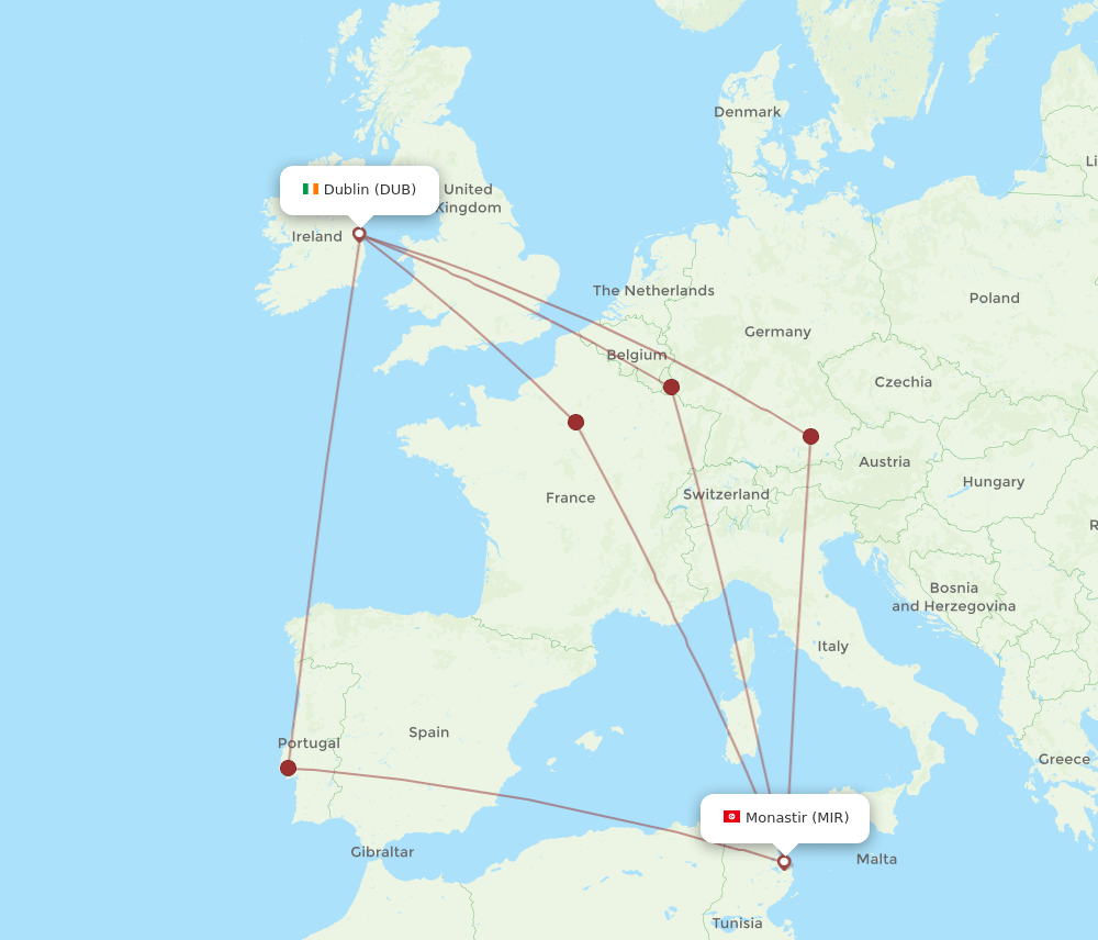 MIR to DUB flights and routes map