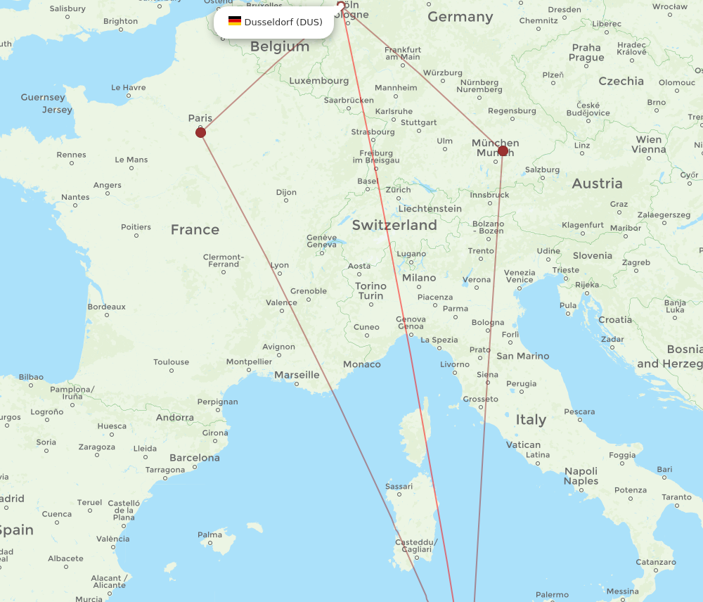 MIR to DUS flights and routes map