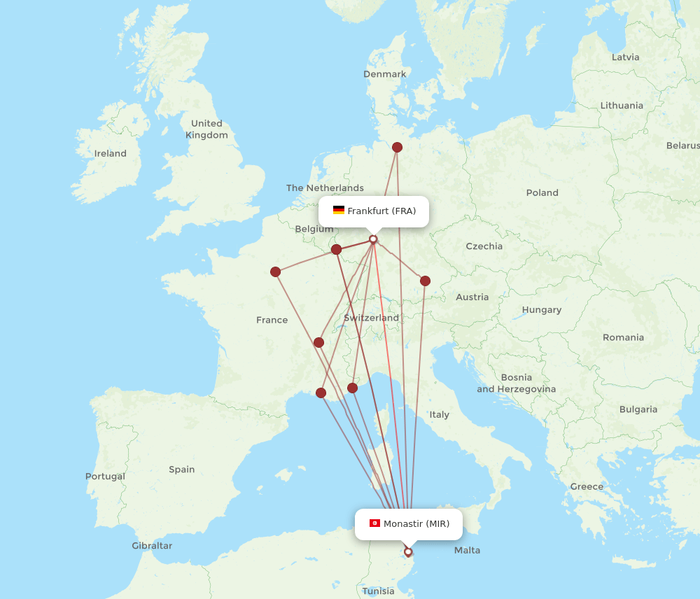 MIR-FRA flight routes