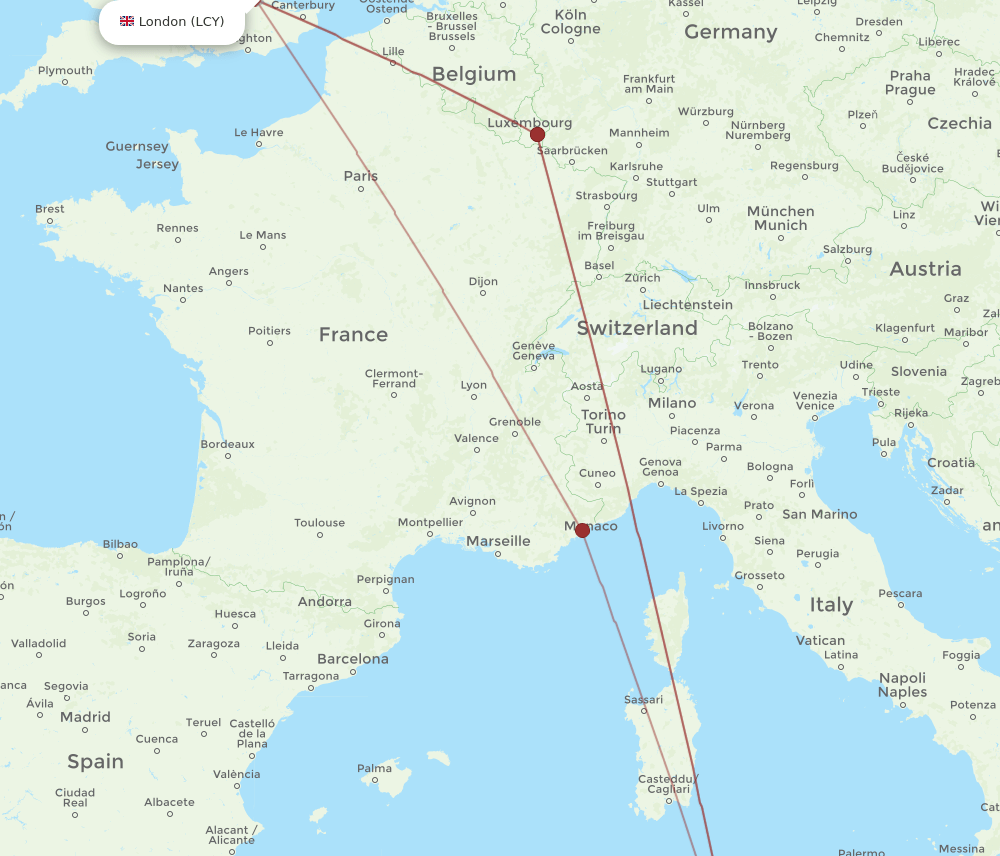 MIR-LCY flight routes