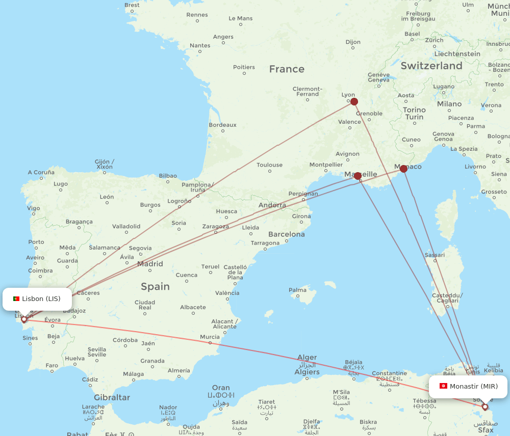 MIR-LIS flight routes